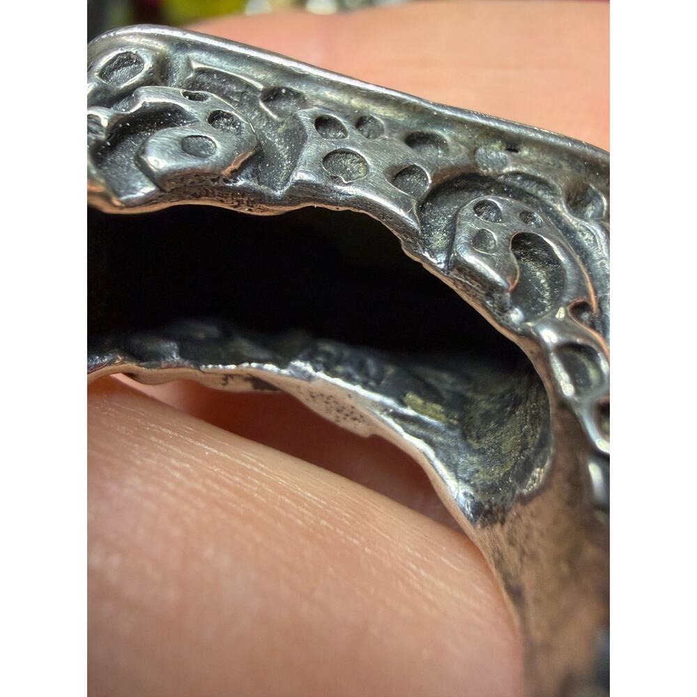 Dian Malouf Vintage Turquoise Ring Scroll Sterling Silver Sz 6.25 Artisan - Picture 6 of 7